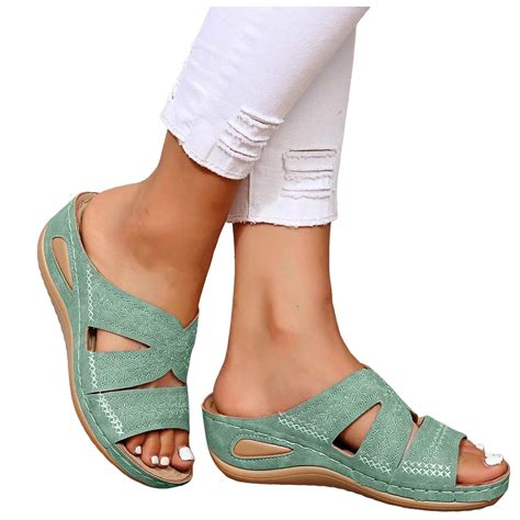 Dakaela Womens Wedge Sandals Rubber Sole Casual Slip on Summer Dressy ...