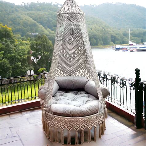 Luxury Macrame Swing Hammock with Cushions – Balcony Ready – Ecofynd
