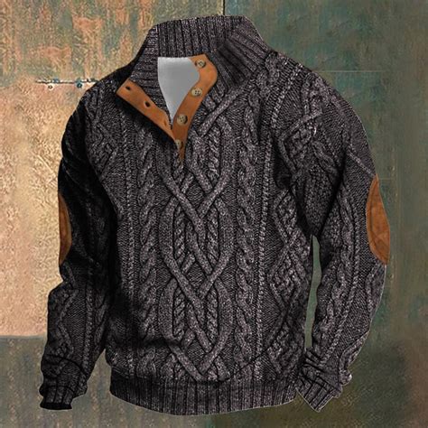 CQONEPT Men's Big and Tall Sweaters Lapel Neck Sweatshirts Cable ...