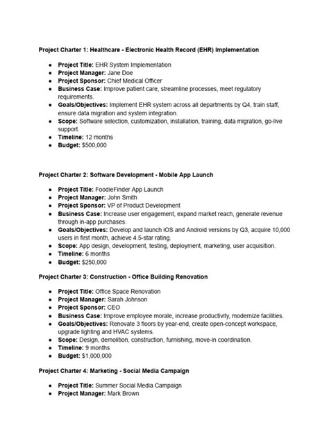 Project Charter 1 - Healthcare - Electronic Health Record (EHR) Implementation | PDF ...