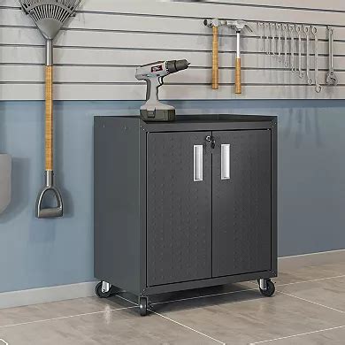 MANHATTAN COMFORT Fortress 31.5" Mobile Garage Cabinet with Shelves