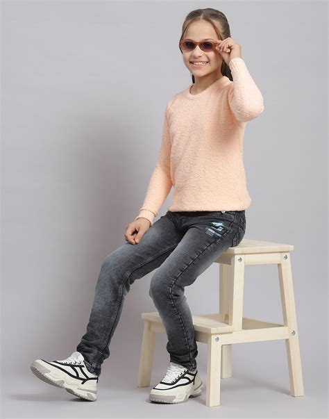 Buy Girls Peach Solid Round Neck Full Sleeve Sweater Online in India ...