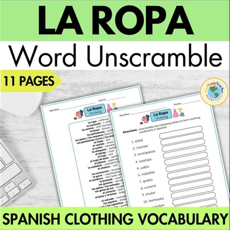 Spanish Clothes Vocabulary Word Unscramble Activity La Ropa Beginners ...