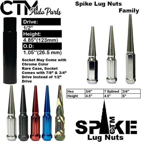 Chrome Spline Lug Nut Set 24-Piece Chrome Spline Spike Lug Nuts - M12x1 ...