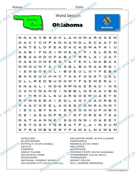 Oklahoma Word Search Puzzle US States Geography Activity Centers no ...