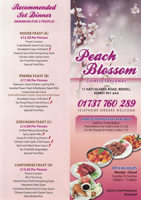 Menu at Peach Blossom restaurant, Redhill