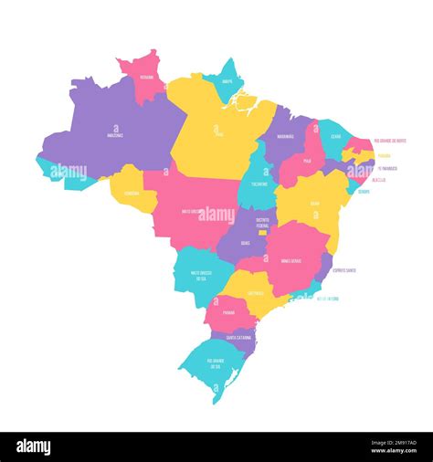 Brazil political map of administrative divisions - Federative units of Brazil. Colorful vector ...