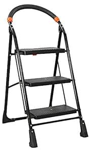 Parasnath Black Heavy Folding Ladder with Wide Steps Milano 3 Steps 3.1 ...