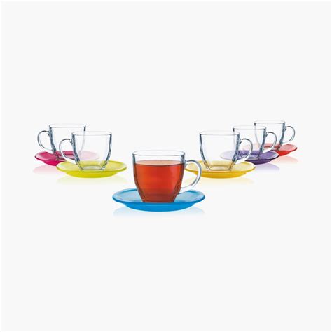 Buy LUMINARC Carina Rainbow Glass 12 Pc. Cup and Saucer set-10 x 7.5 cm ...