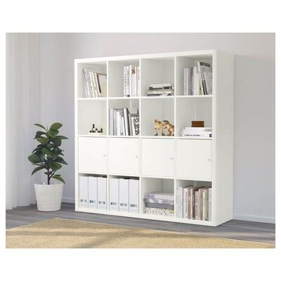 KALLAX shelving unit with 4 inserts, white, 147x147 cm (577/8x575/8 ...