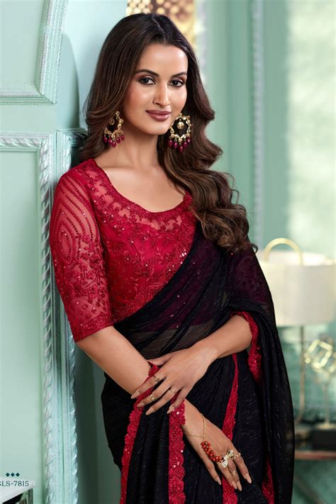 Buy Black Embroidery Chiffon Saree zb131723 | Saree Buta