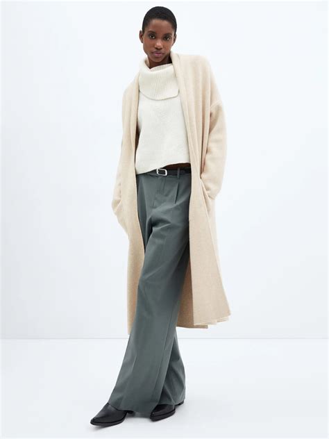 Mango Ringo Oversized Knitted Coat, Light Pastel Grey