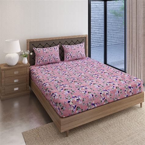 Buy SWAYAM Dream of Violets Floral Symphony 160TC Cotton Queen Bedsheet ...