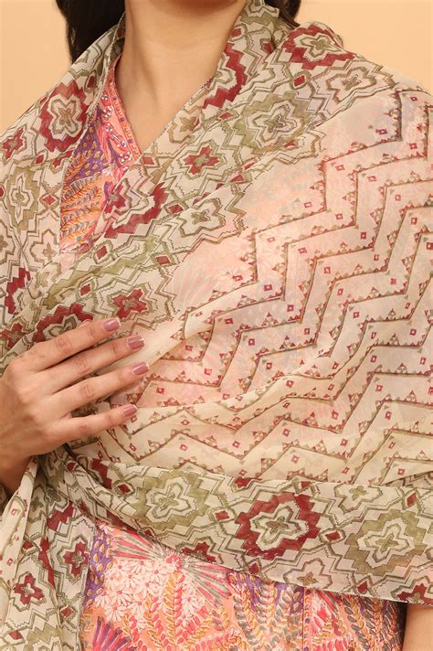 Pistachio Green Handblock Printed Organza Dupatta – wforwoman