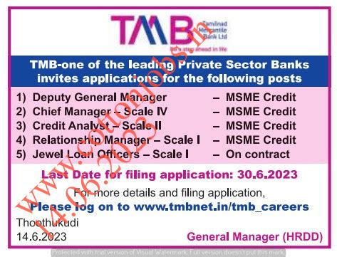 TMB BANK VARIOUS MANAGER RECRUITMENT 2023