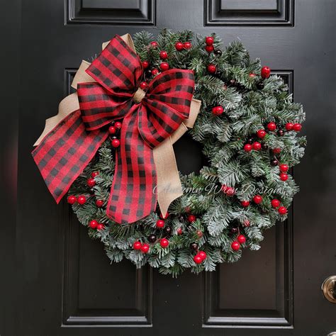 Large Christmas Door wreath, Red Buffalo Check wreath with Berries ...