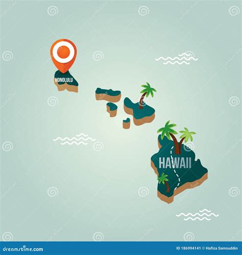 Hawaii Map with Capital City. Vector Illustration Decorative Design Stock Vector - Illustration ...