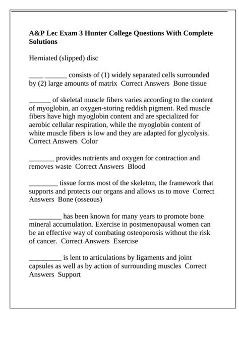 A&P Lec Exam 3 Hunter College Questions With Complete Solutions - A&P ...