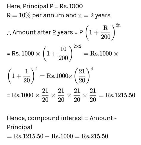 Find the compound interest for rs.1000 at 10% for two years - Brainly.in