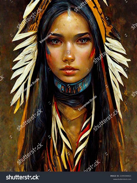 Beautiful Native American Girl Warrior Long Stock Illustration ...