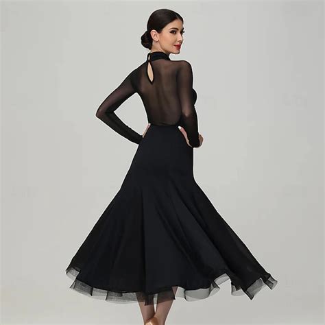 Ballroom Dance Dress Pleats Pure Color Splicing Women's Party Training ...
