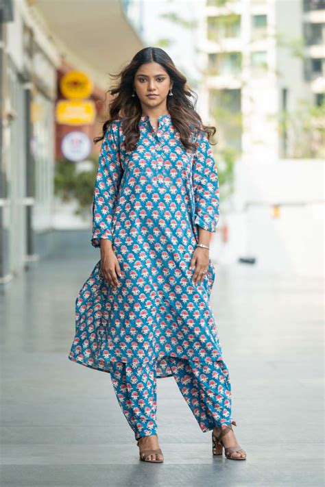 Teal Bloom — Hand Block Print Cotton Coord Set