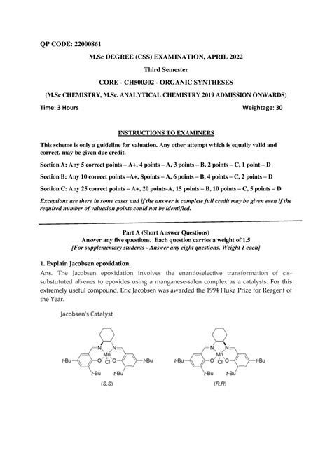 22000 861-M.Sc. III Sem Organic Chemistry Scheme 2022 April - QP CODE ...