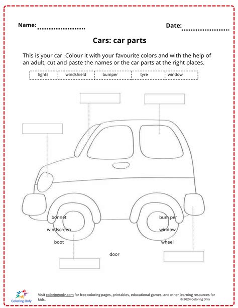 Cars: car parts free Printable Worksheet
