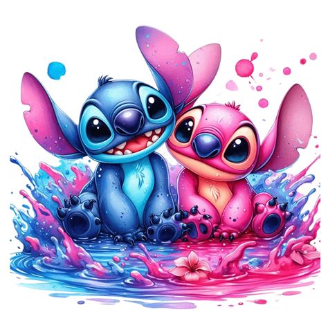 Stitch and Pink Stitch Watercolor PNG: High-resolution Digital Download ...