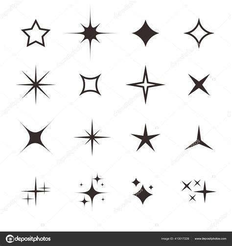 Set Simple Assorted Star Shape Design Collection Flat Star Silhouette ...