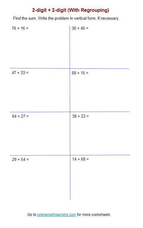 Image result for Two-Digit Addition Math for Grade 2