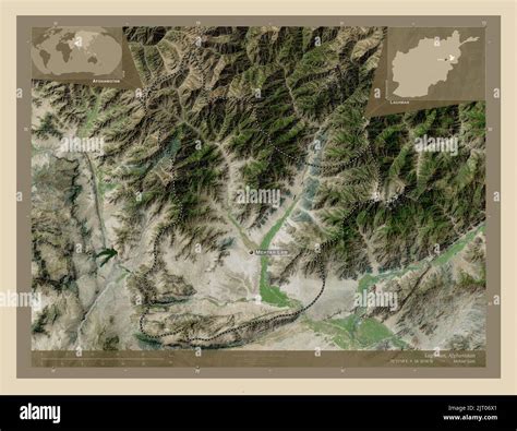 Laghman, province of Afghanistan. High resolution satellite map. Locations and names of major ...