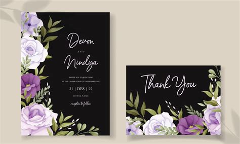 Beautiful purple flower wedding invitation card design 12678929 Vector ...