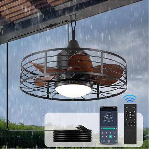 BZX Outdoor Ceiling-Fans with Lights and Remote - 19" Waterproof Caged ...