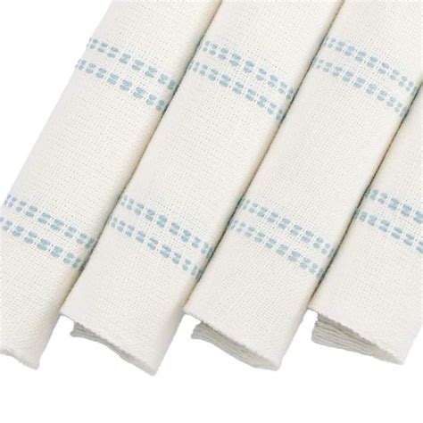 Set of 4 Woven Ribbed Placemats with Cameo Blue Stripes & Fringe