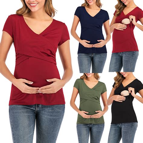 Bovxnpu Summer Women's V Neck Maternity Tops,Women's Short Sleeve ...