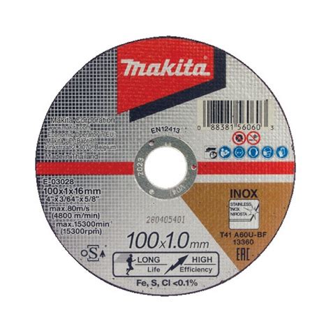 MAKITA แผ่นตัดสแตนเลส 4นิ้วX1 มิล E-03028 (A60U) มี OSA