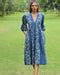 Buy Blue Front Slit Block Printed Cotton Dress | Bestseller
