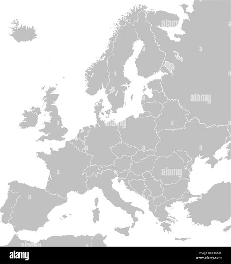 Illustrated map of Europe in grey or grey with borders of countries; white background Stock ...