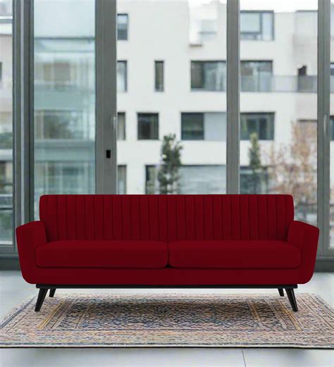Buy Tucker 3 Seater Velvet Sofa - Cherry Red | Febonic Living
