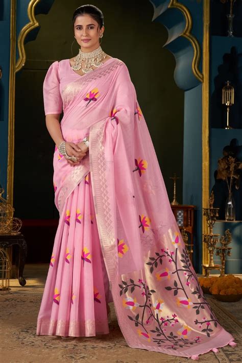 Incomparable Pink Cotton Silk Saree With Unequalled Blouse Piece ...
