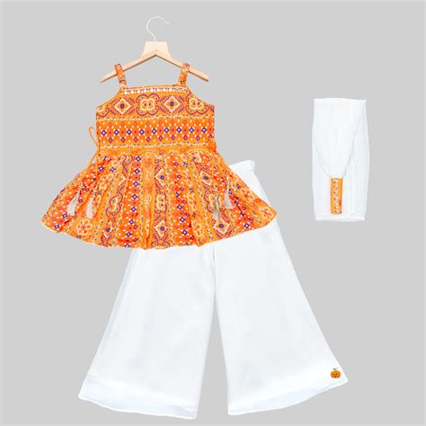 Buy Orange Bandhej Pattern Peplum Girls Palazzo Suit – Mumkins