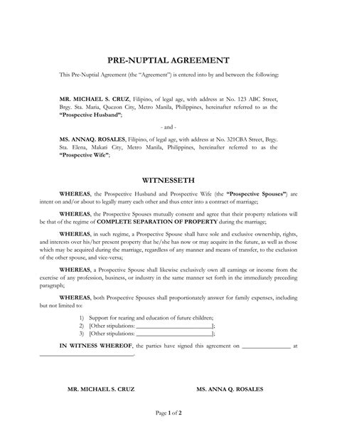 Free Printable Prenuptial Agreement Templates [PDF, Word] Simple