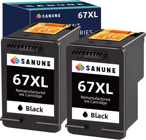 SANUNE 67XL Ink Cartridge Black Remanufactured for HP 67 67XL Ink ...