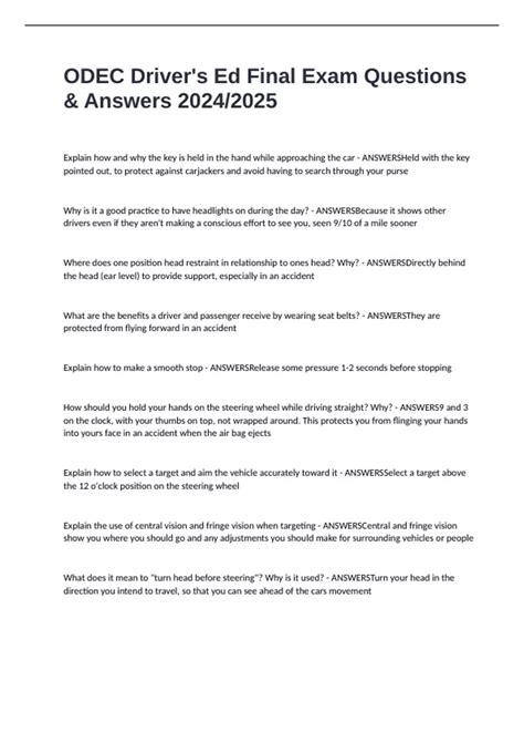 ODEC Driver's Ed Final Exam Questions & Answers 2024/2025 - ODEC Driver ...