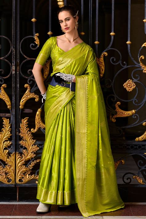 Buy Green Satin Saree zb133070 | Saree Buta