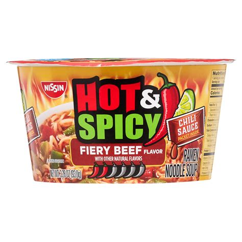 Nissin Foods Hot & Spicy Ramen Noodle Soup, Fiery Beef Flavor