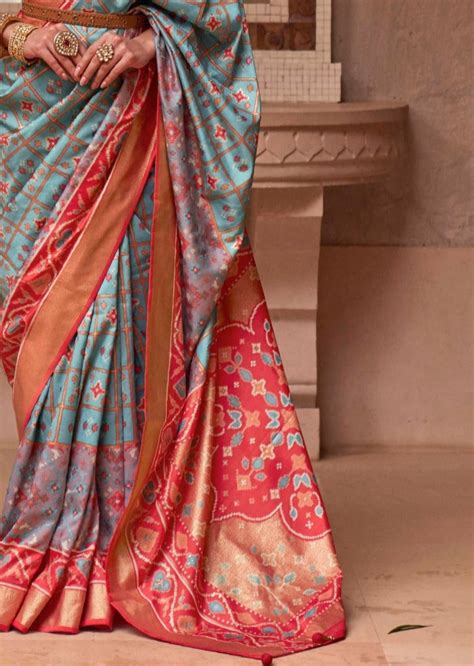 Light Blue Double Ikkat Patola Saree – Sunasa