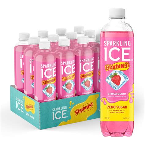 Sparkling Ice STARBURST Strawberry, Zero Sugar Flavored Sparkling Water ...