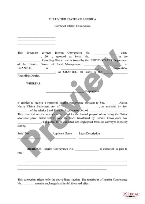 Alaska Corrected Interim Conveyance | US Legal Forms
